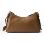 PRADA Aimee enamel metal triangular logo zipper opening and closing hand-held shoulder bag, medium-sized women\'s caramel brown